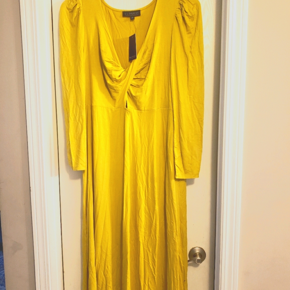 Yellow puffy sleeves midi dress